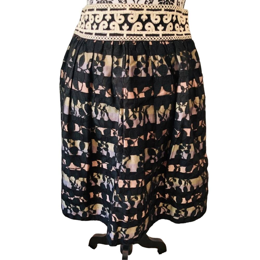 Anthropologie Floreat Black Striped Lace Skirt size 0